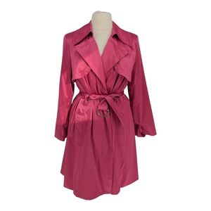 00918 NY Collection Satin Long Trench Jacket Pink size 2X bohemian preppy spring